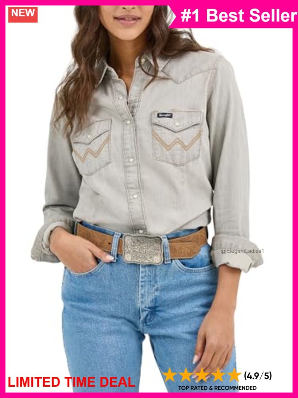 Wrangler Long Sleeve Western Snap Work Shirt Button-Down Blouse